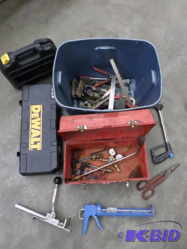 lot 39 image: Tote Of Tool Boxes, Misc Hand Tools, Etc...