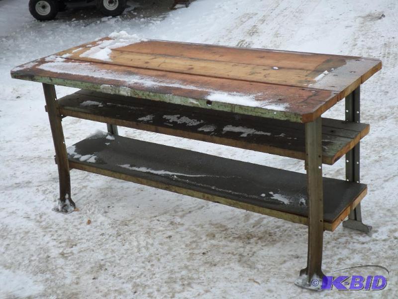 lot 4 image: Steel-Framed Work Table With Wood Top...