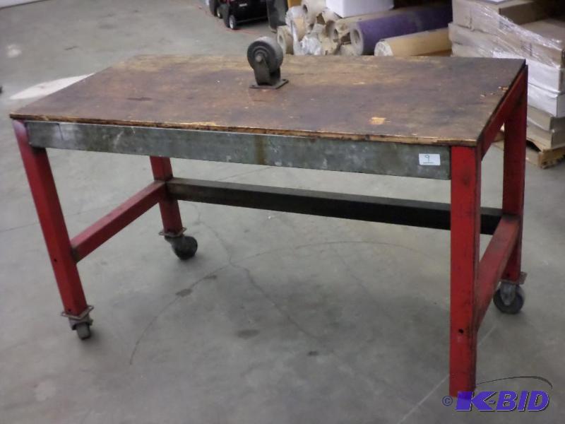 lot 9 image: Heavy Duty Rolling Steel-Framed 6ft Work Tabl...