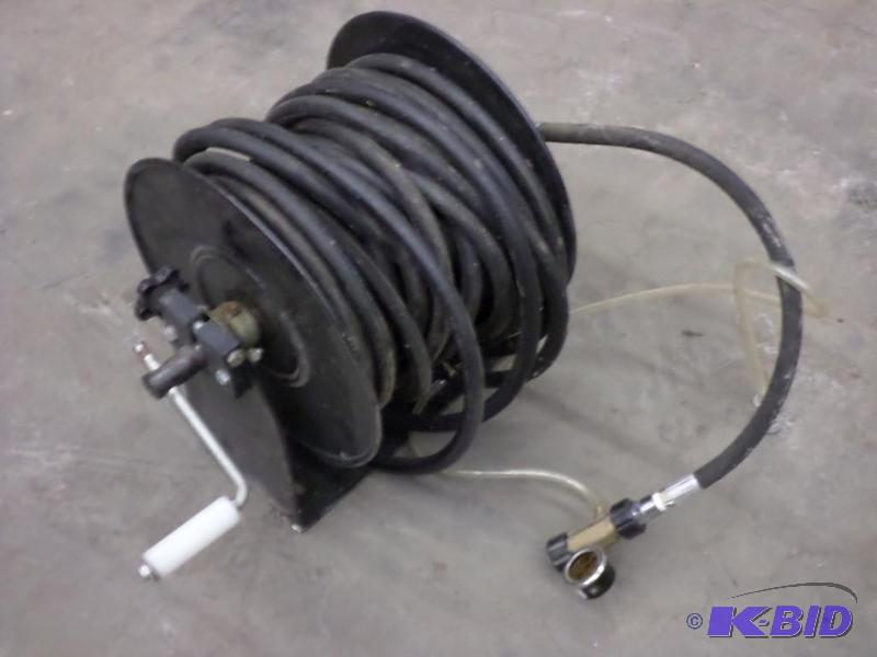 lot 93 image: Steel Hose Reel With Pressure Washer Hose...