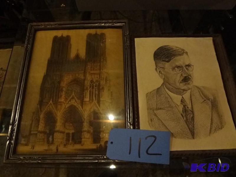 lot 112 image: Old German Litho, Charcoal of German