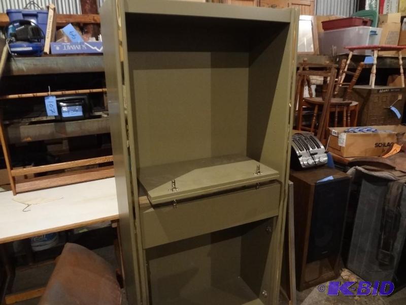 lot 130 image: Heavy Wood ShelfCabinet, Brass Trim