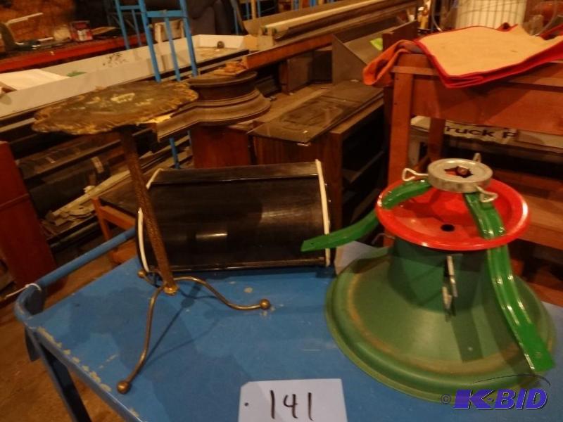 lot 141 image: Bread Box, Small Table, Two tree Stands