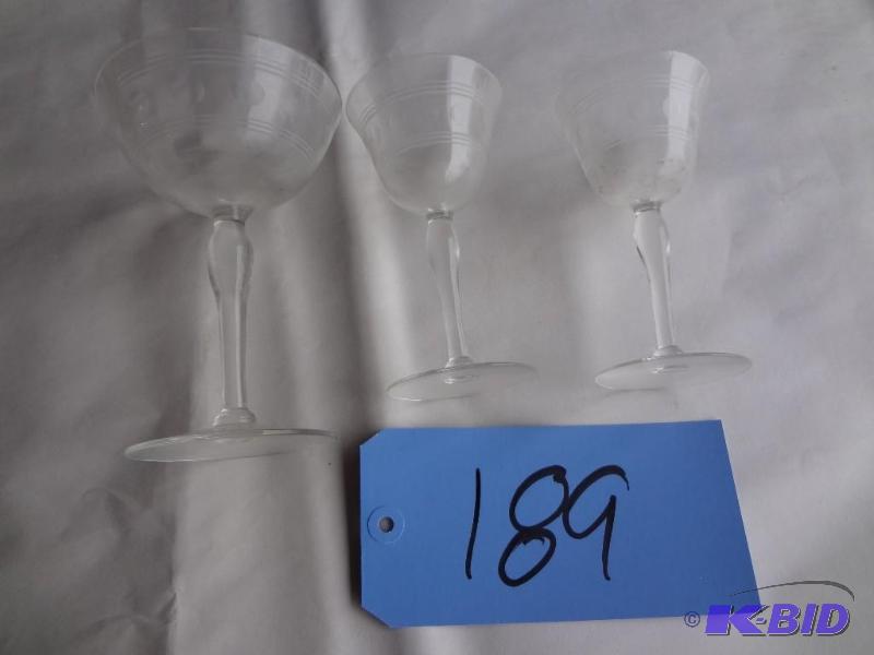 lot 189 image: (10) Small Etched Goblets, One Large one