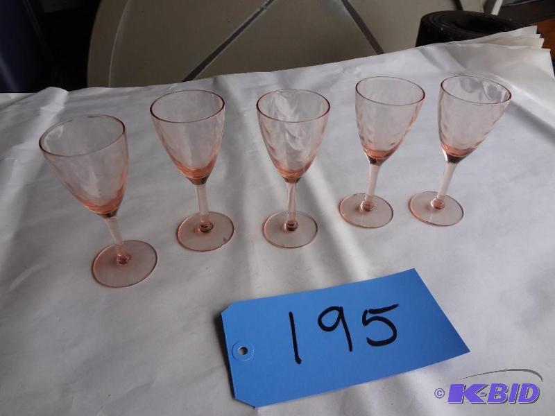lot 195 image: (5) Pink Depression Glass Aperitifs