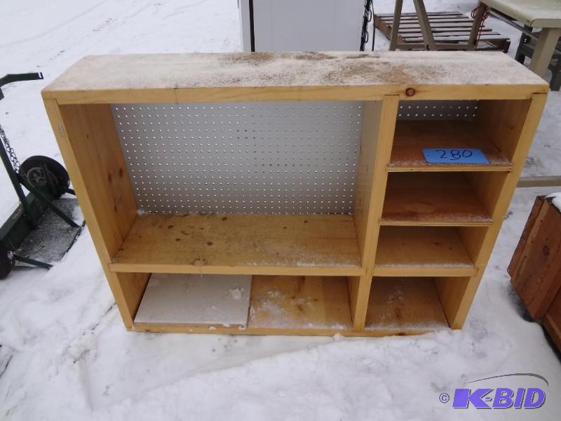 lot 280 image: Wood Shelf, Pegboard Back
