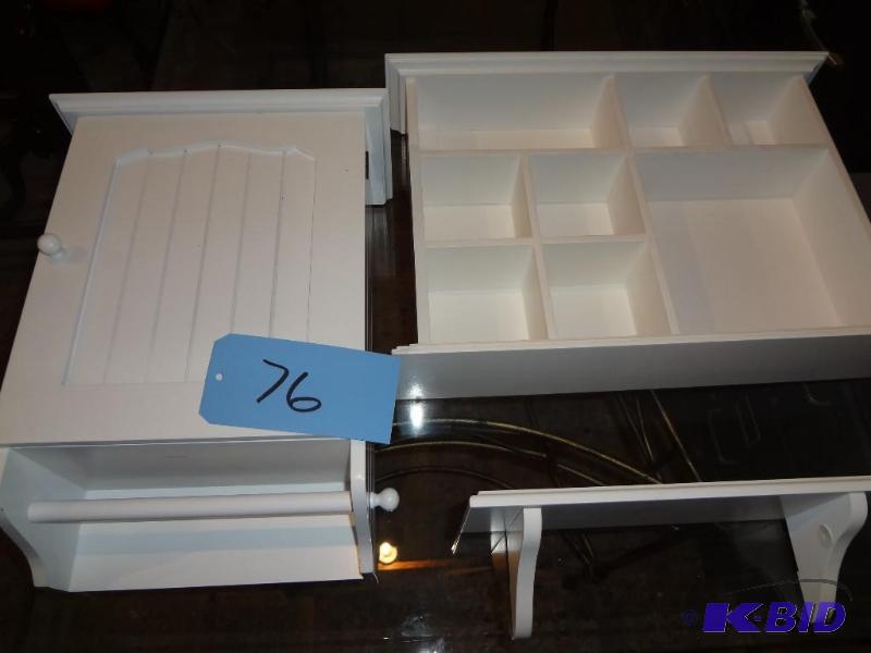lot 76 image: (3) White Wooden Wall Pieces