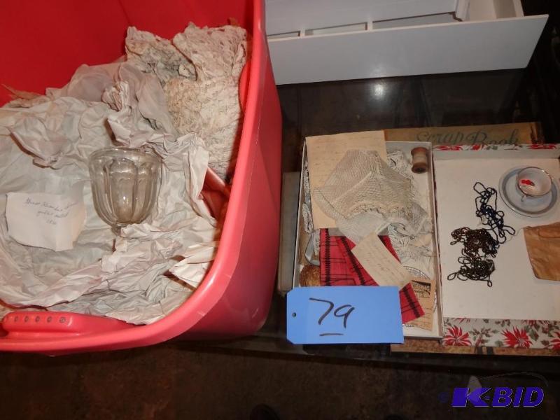 lot 79 image: Lot of Old Lace, Glass Beads, Textiles, 1900s