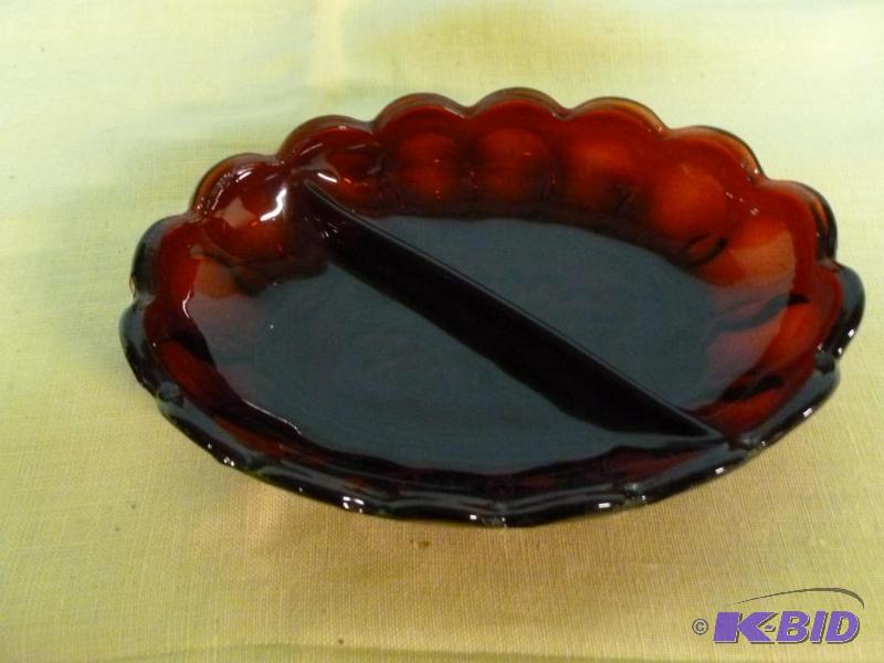 lot 116 image: Beautiful ruby red glass divided dish that me...