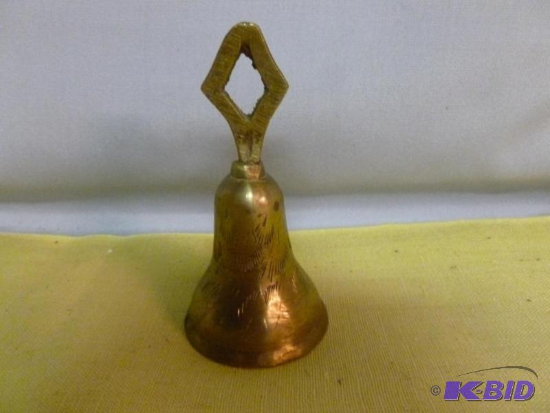 lot 118 image: Vintage etched cast brass dinner bell that me...