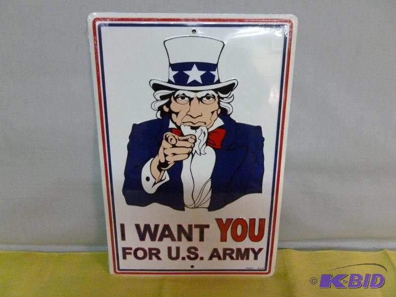 lot 126 image: I Want You For U.S Army embossed metal sign t...