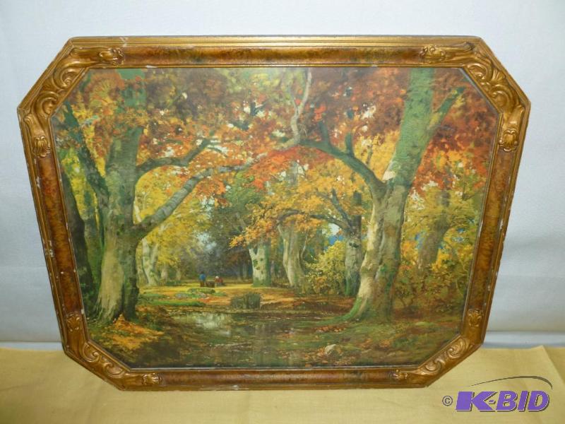 lot 131 image: Vintage wood framed autumn scene picture that...