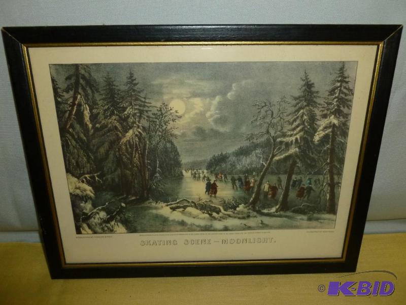 lot 133 image: Vintage Currier & Ives " Skating Sce...
