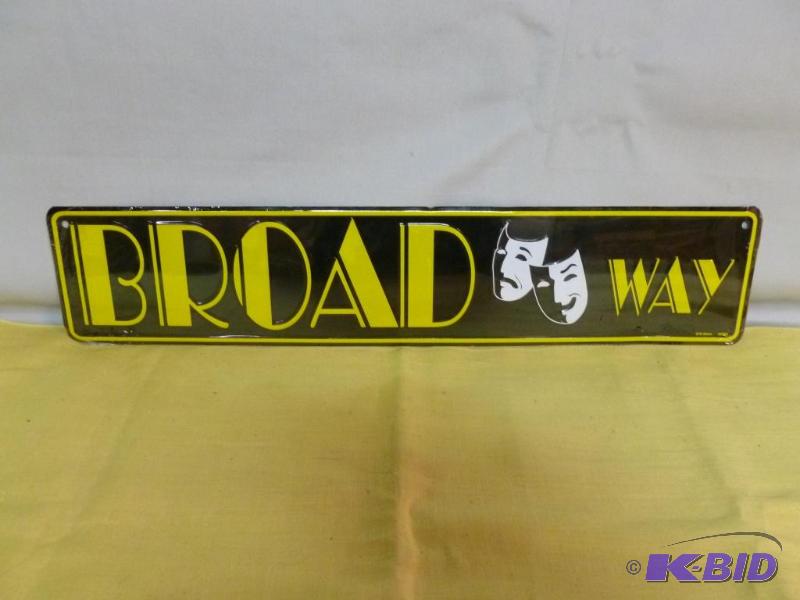 lot 163 image: Broad Way embossed metal sign that measures 5...