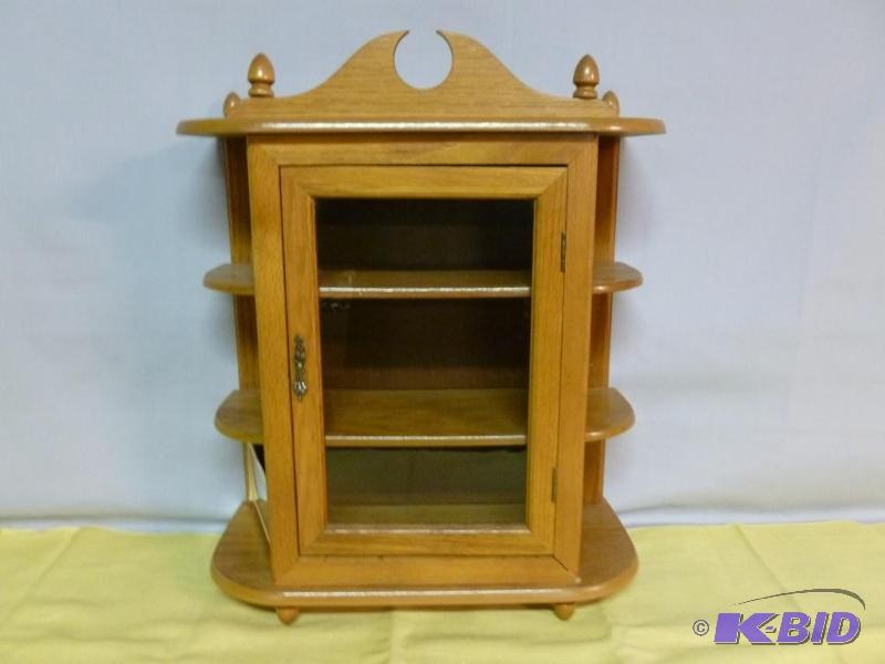 lot 166 image: Large wooden figurine shelf cabinet with glas...
