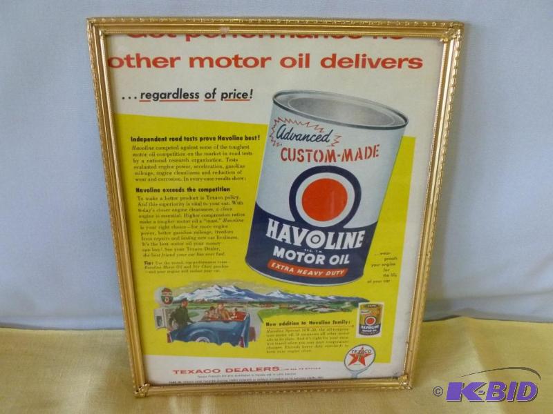 lot 20 image: Vintage Texaco - Havoline Oil metal framed ad...