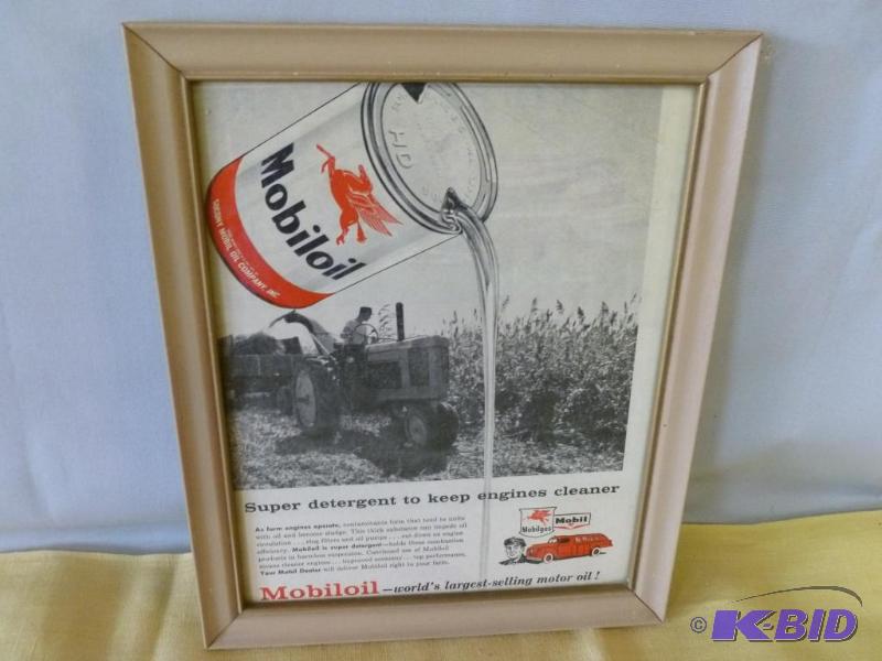 lot 21 image: Vintage Mobil Oil wood framed advertisement p...