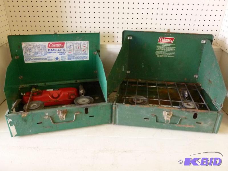 lot 23 image: Lot of two Coleman double burner camp stoves....