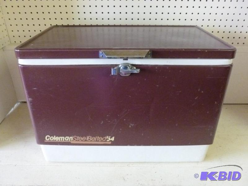 lot 235 image: Large Coleman Steel Belted 54 Cooler, good us...