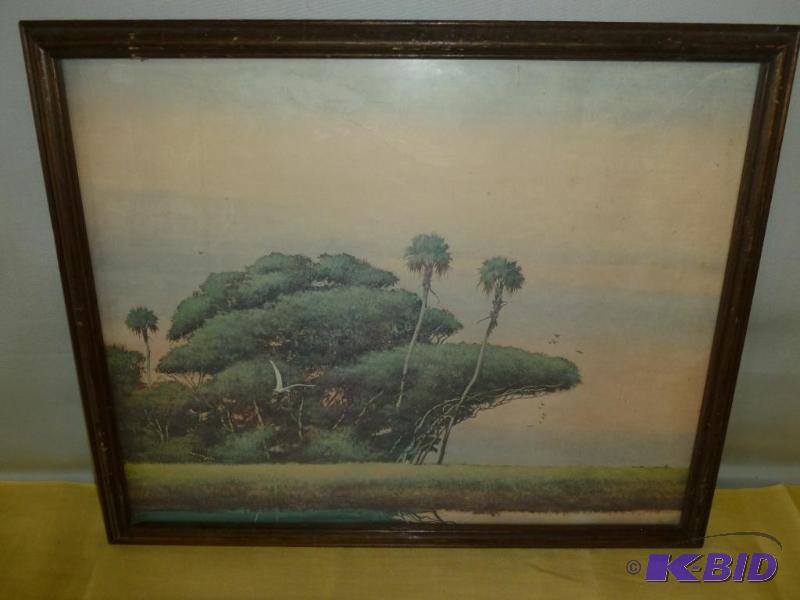 lot 31 image: Decorative wood framed picture that measures ...
