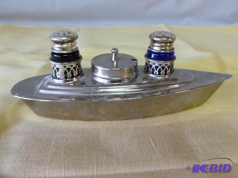 lot 39 image: Vintage chrome plated metal and cobalt blue g...