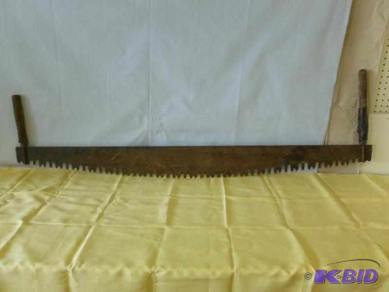 lot 6 image: Large antique two man saw that measures about...