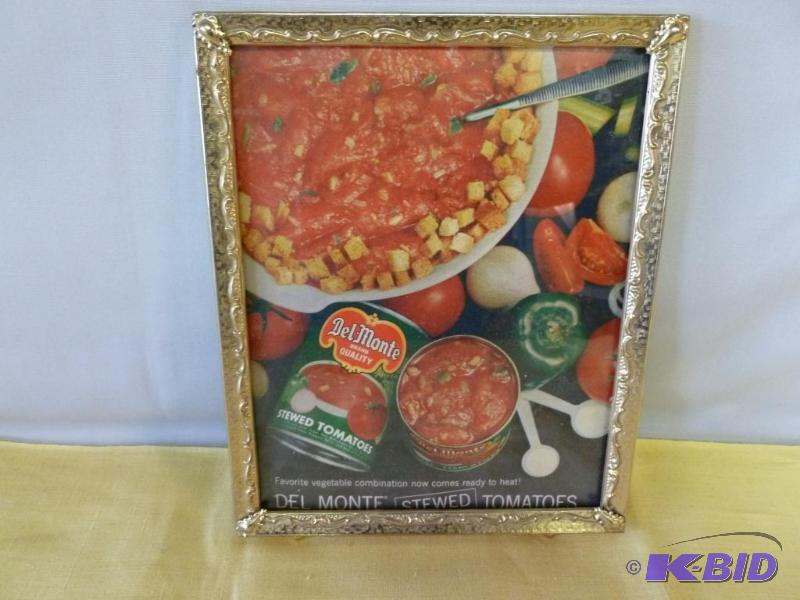 lot 60 image: Vintage Del Monte Stewed Tomatoes metal frame...