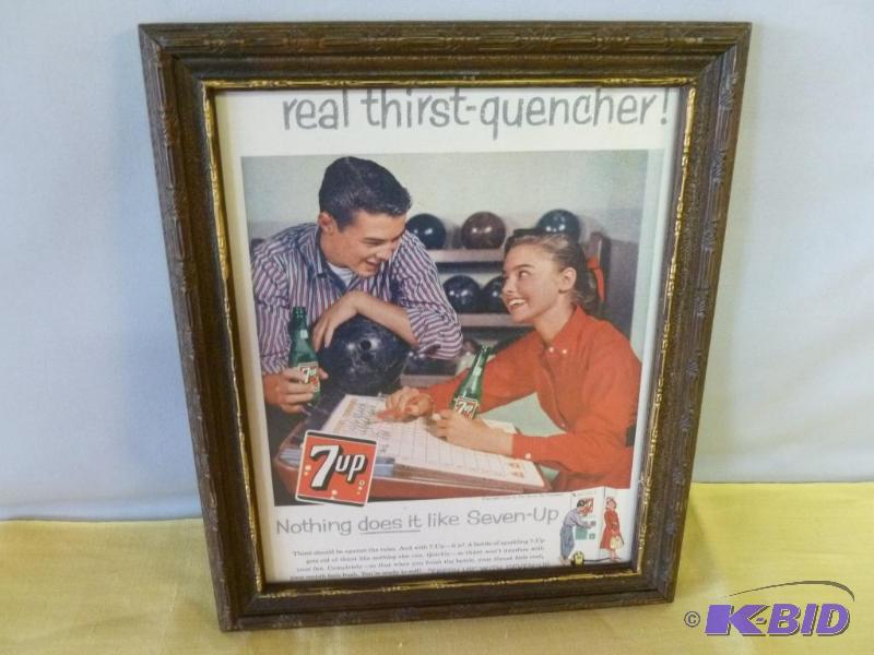 lot 61 image: Vintage 1958 7up wood framed advertisement pi...