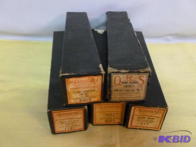 lot 92 image: Lot of five antique player piano rolls....