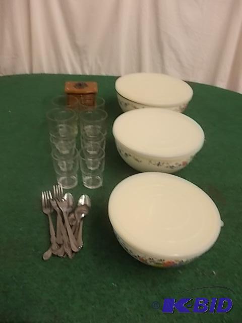 Set Of Serving Bowls With Lids, Glasses, Coas...