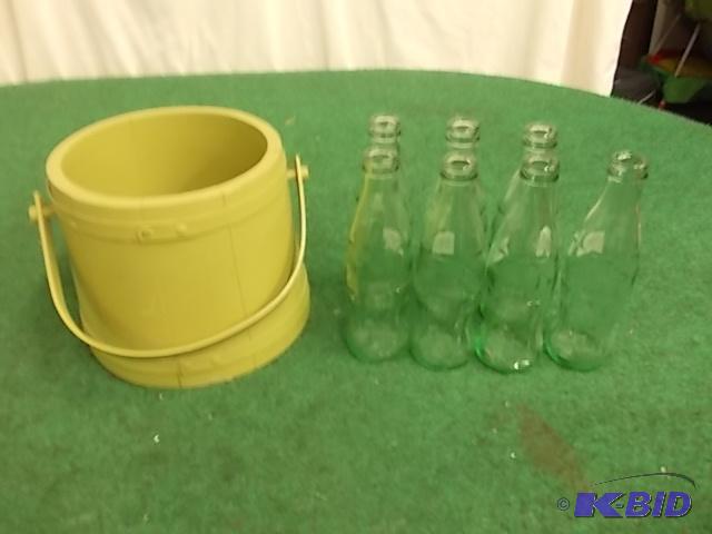 Wooden Bucket &amp 7-Coke Bottles...