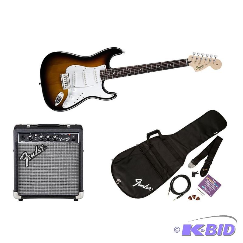 lot 39 image: Squier by Fender Stop Dreaming, Start Playing Set SE Special Guitar with Squier SP-10 Amp, Tuner, Instructional DVD, Gig Bag, Cable, Strap, and Picks - Brown Sunburst