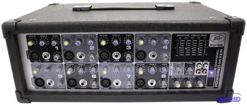 lot 50 image: Peavey Pvi8b Pvi Series 150 Watt 8 Channel Powered Mixer w 8 XLR Microphone Inputs