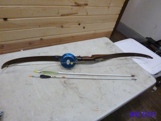 lot 188 image: Recurve Bow with Fishing Reel and Two Fishing...