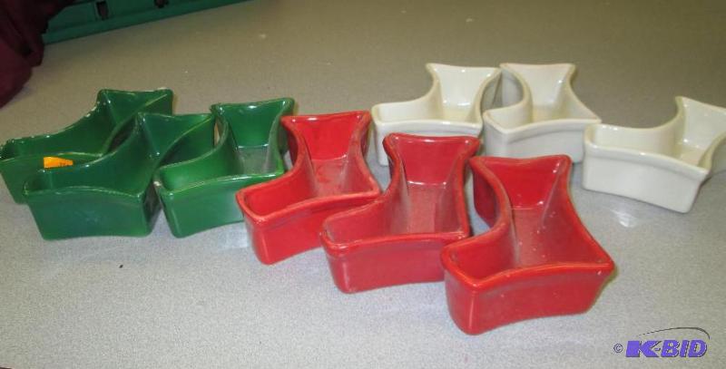 Qty 9 Ceramic socks green, red, and white som...
