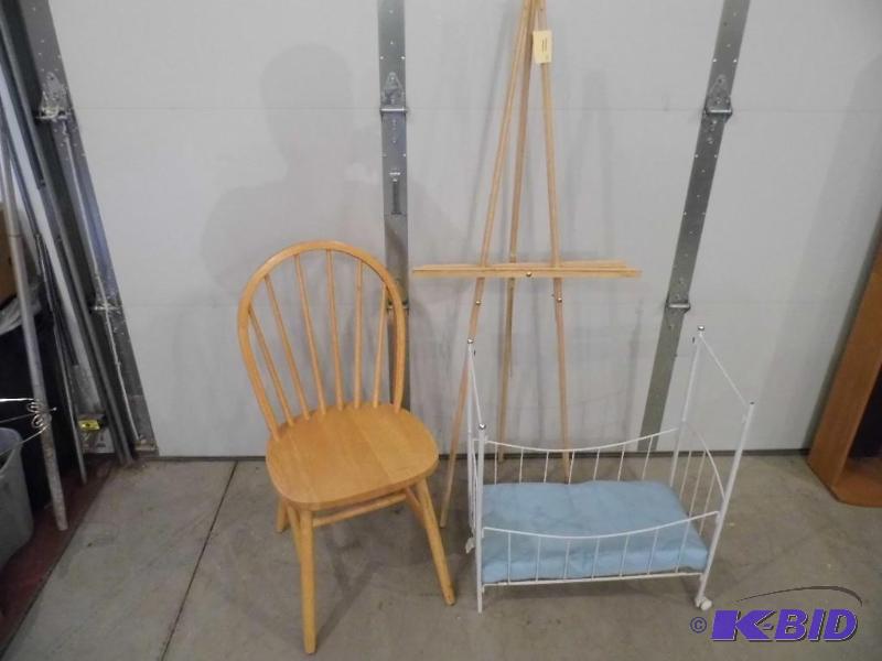 Wood Chair, Doll Bed and Easel