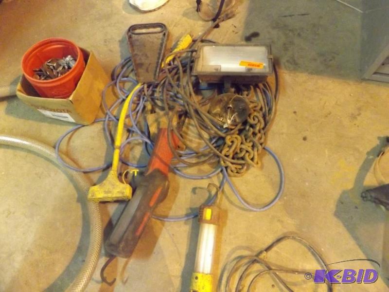 shop lights, extension cord, wrench organizer...