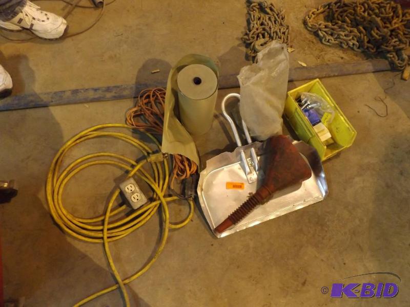 extension cords roll of paper funnel dust pan...