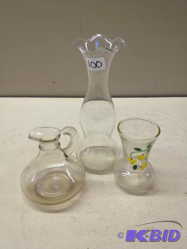 lot 100 image: Glass Vases, Cream Server...