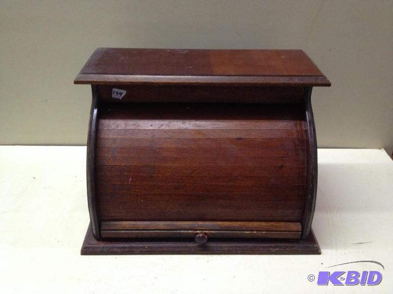lot 139 image: Vintage Solid Wood Bread Box ...