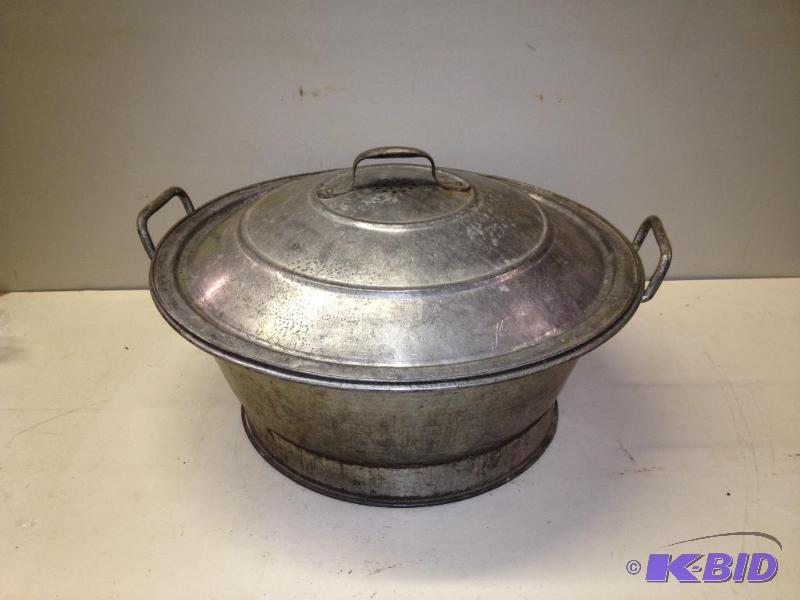 lot 141 image: Antique Tin Bowl with Perforated Lid...