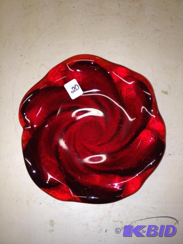 lot 20 image: Antique Murano  Murano Style Red Glass Ashtr...