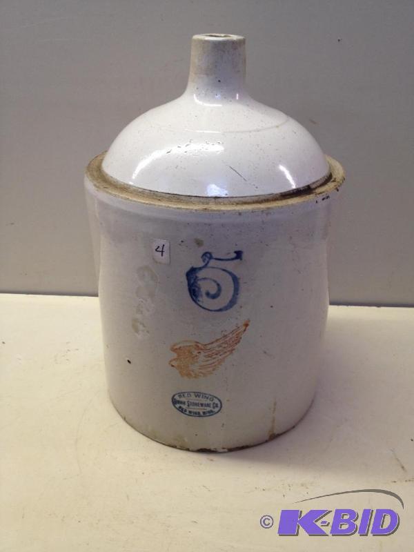lot 4 image: Red Wing Union Stoneware Co. 5 Gal Shoulder Jug