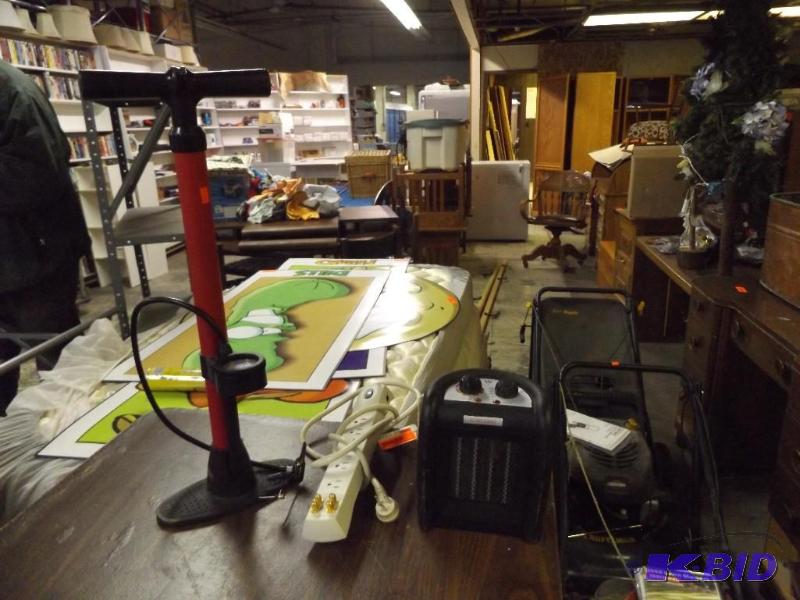 lot of misc items, space heater, tire pump, o...