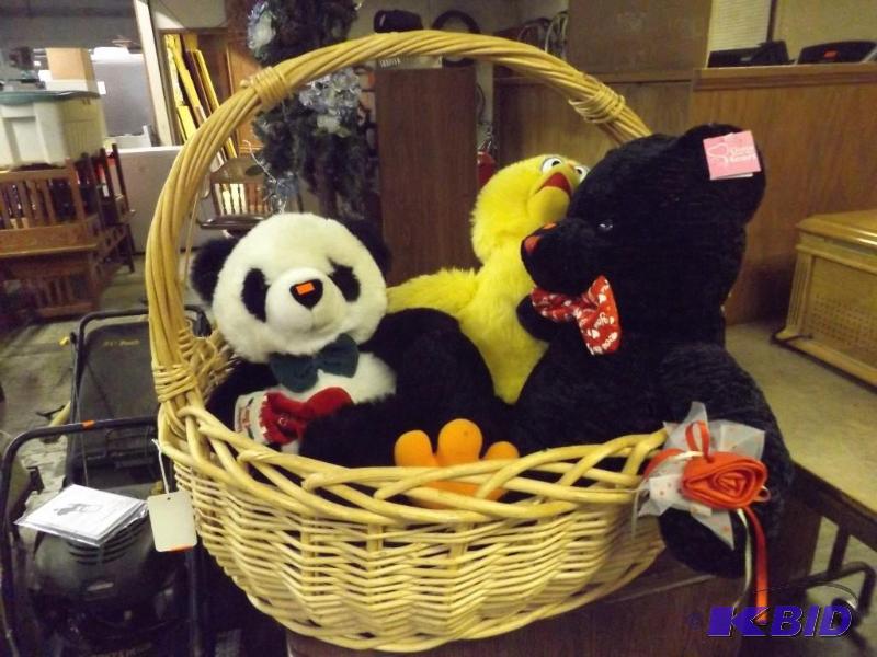 Basket with stuffed toys...
