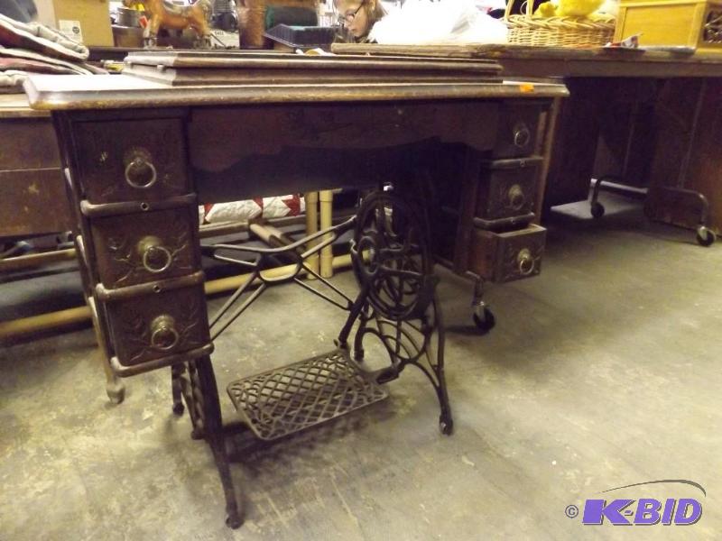 Vintage Sewing Machine in Cabinet, Labeled Mi...