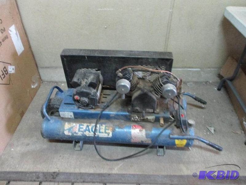 lot 12 image: Eagle Twin tank wheel barrow type air compres...