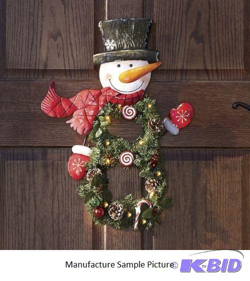 lot 7 image: Lighted Snowman Wreath -&nbspFrostys knocki...