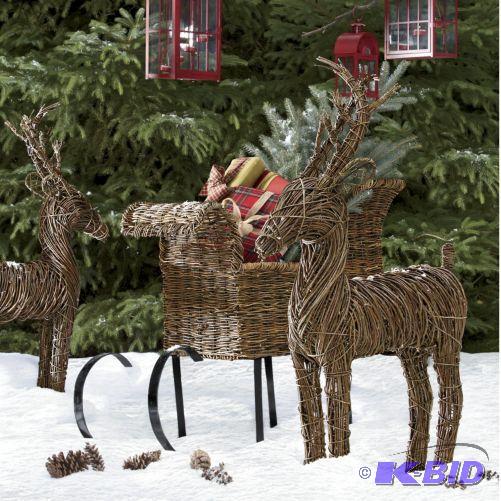 lot 76 image: Sleigh and Reindeer - Made from vines - Reind...