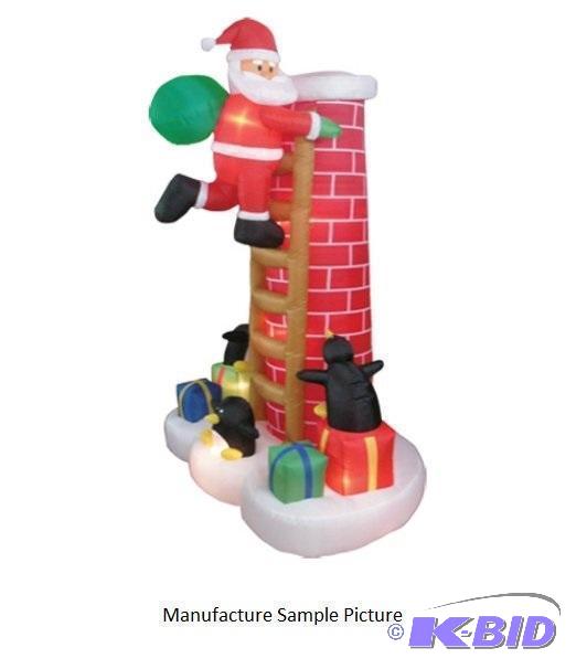 lot 9 image: Inflatable Santa Claus Climbing Chimney w Pe...